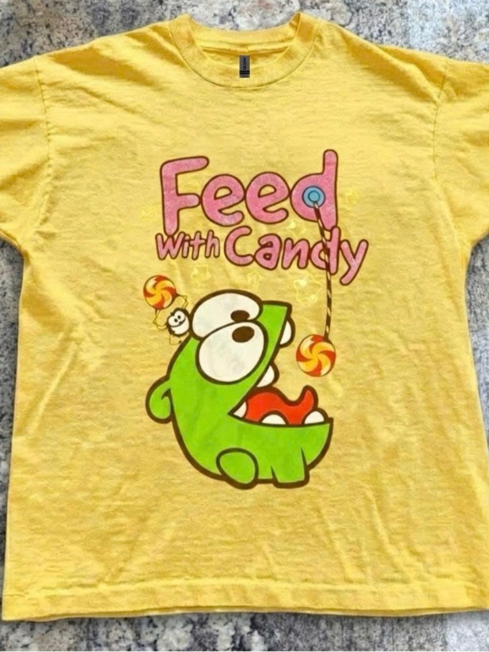 Gildan Yellow "Feed With Candy" Short Sleeve Graphic Tee